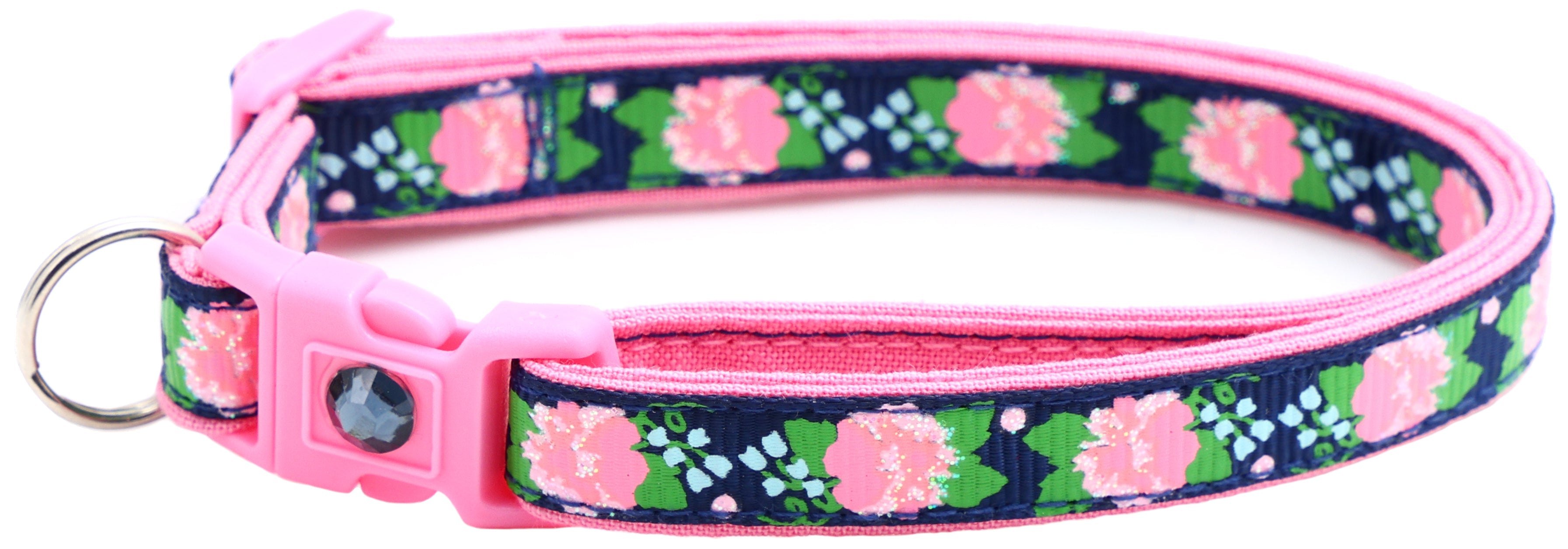 Pink Carnations on Navy Cat Collar-3