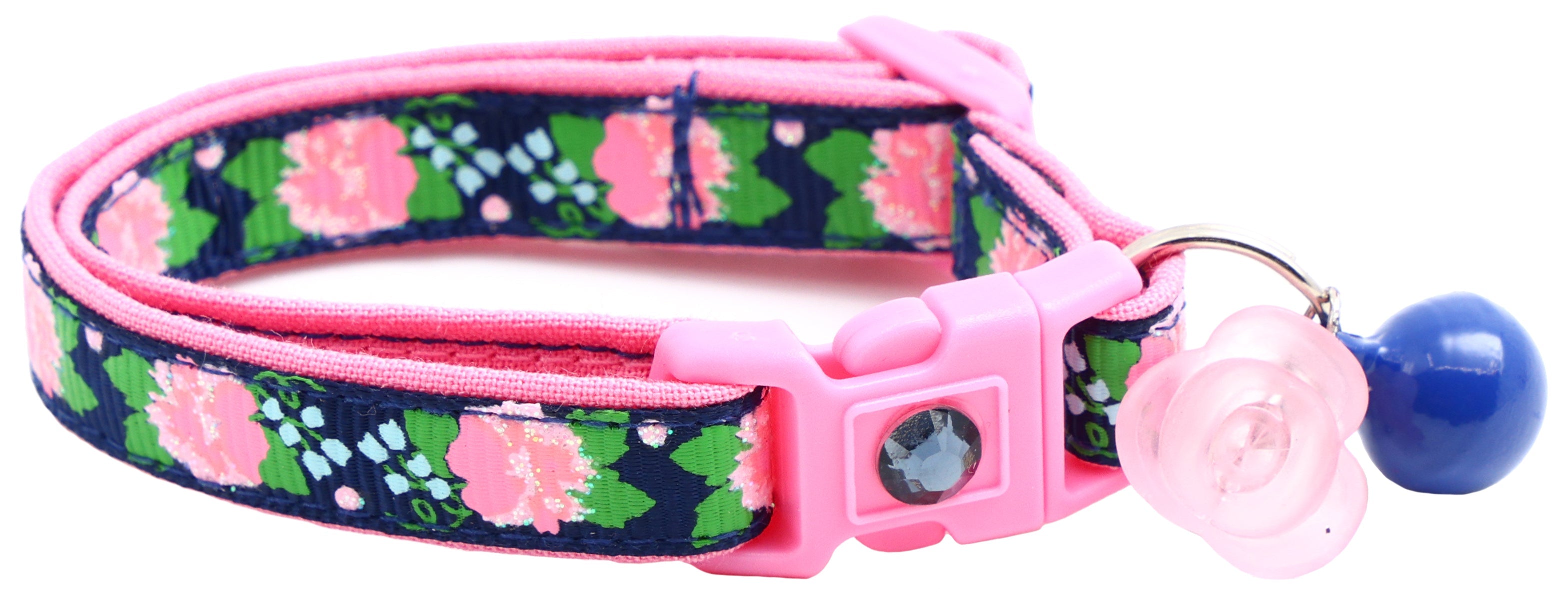 Pink Carnations on Navy Cat Collar-0