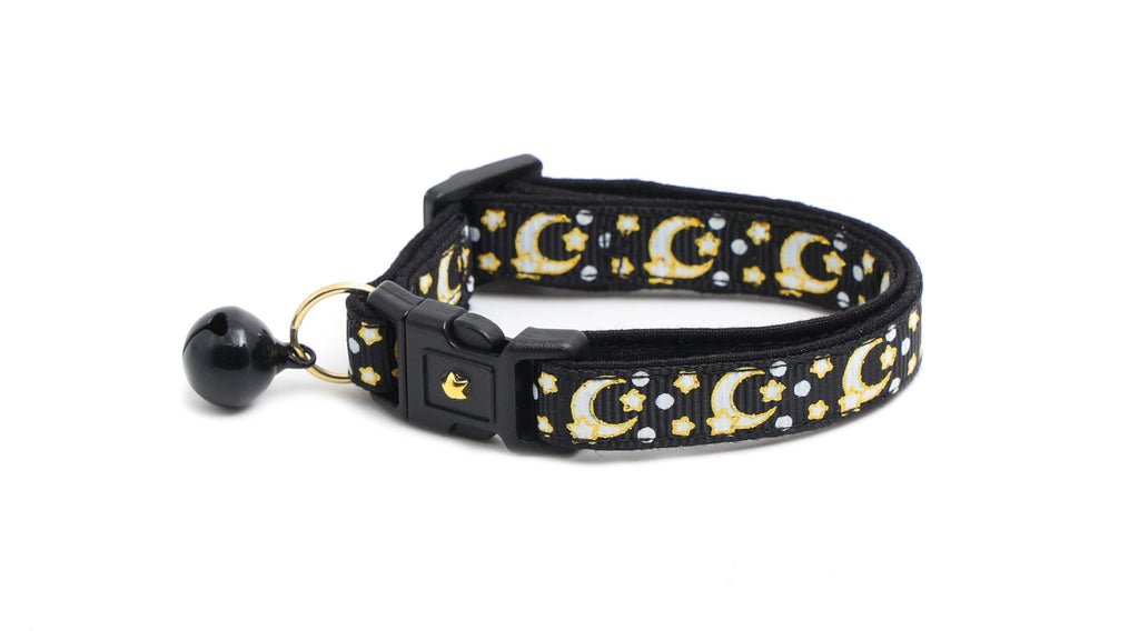 Gold Moons and Stars on Black V2 Cat Collar-0